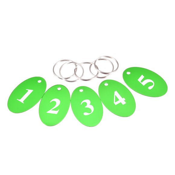 Unique Bargains Metal Number Tags Key Tag with Ring, 1-5 Numbered Oval 50x30mm/2x1.2inch Green for Coding, Decoration,5pcs