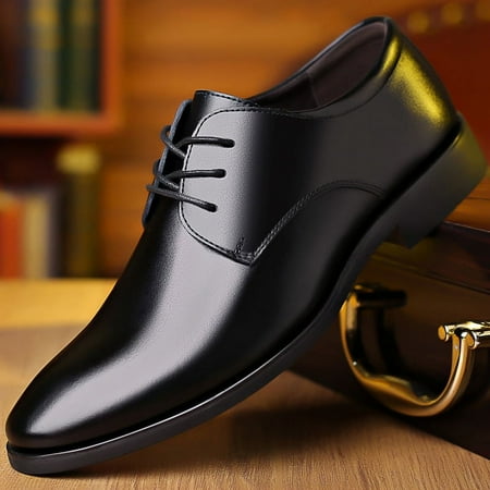 Spring and autumn leather shoes men s youth formal business casual shoes increased wedding shoes work shoes soft sole shoes Zkysteio