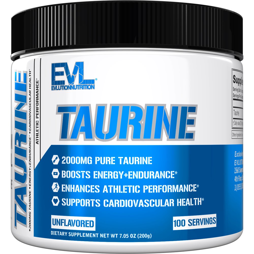 EVL Pure Unflavored Taurine Powder - 100 Servings Essential Amino Acid - 2000mg Per Serving for Enhanced Energy and Nervous System Support