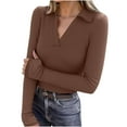 thumbnail image 2 of Tops for Women Plus Size Women's Long Sleeve Thermal Shirt for Women Tops CrewNeck T-Shirts with Thumb Holes Fall Fashion Brown S, 2 of 9
