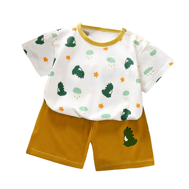 Liyamei Ensemble T-Shirt à Manches Courtes pour Garçons et Filles Été Ensemble Deux Pièces, Vert 5-6 Ans