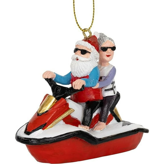Santa Riding Jet Ski with Mrs Claus Christmas Tree Water Sport Ornament
