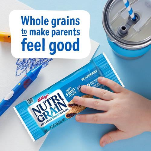 Nutri-Grain Soft Baked Breakfast Bars, Kids Snacks, Whole Grain, Value Pack, Blueberry, 20.8Oz Box (16 Bars) - Pack of 2