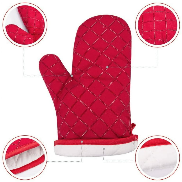 1 Pair Yarn Dyed Oven Mitts 100% Cotton Heat Resistant 470 Degree Gloves  Men Women Cooking Baking Barbecue BBQ Microwave Crafting Machine Washable  Pot