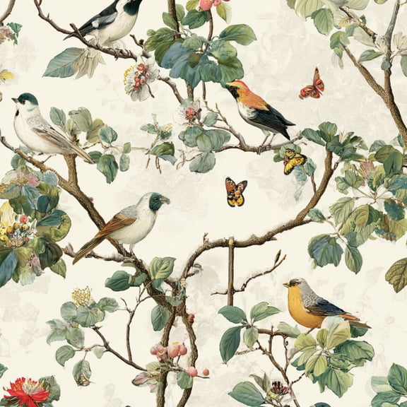 Peel and Stick Wallpaper Vintage Botanical Birds Butterflies Floral Wall Mural 23.6in x 9.8ft Self Adhesive Removable Wall Paper Renter Friendly Wallpaper for Girls Women Bedroom Livingroom