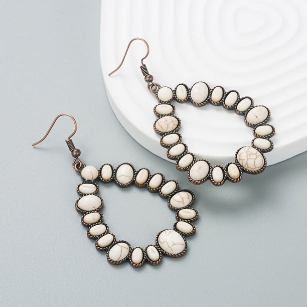 Pendientes de aleación de color exagerado de moda, pendientes largos de lujo geométricos turquesas para mujer