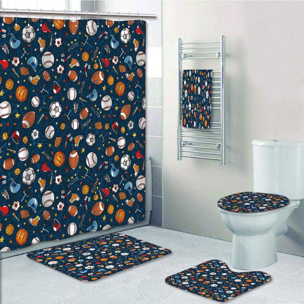Basketball Playground Fabric Shower Curtain Set Curtains Bathroom Accessories 