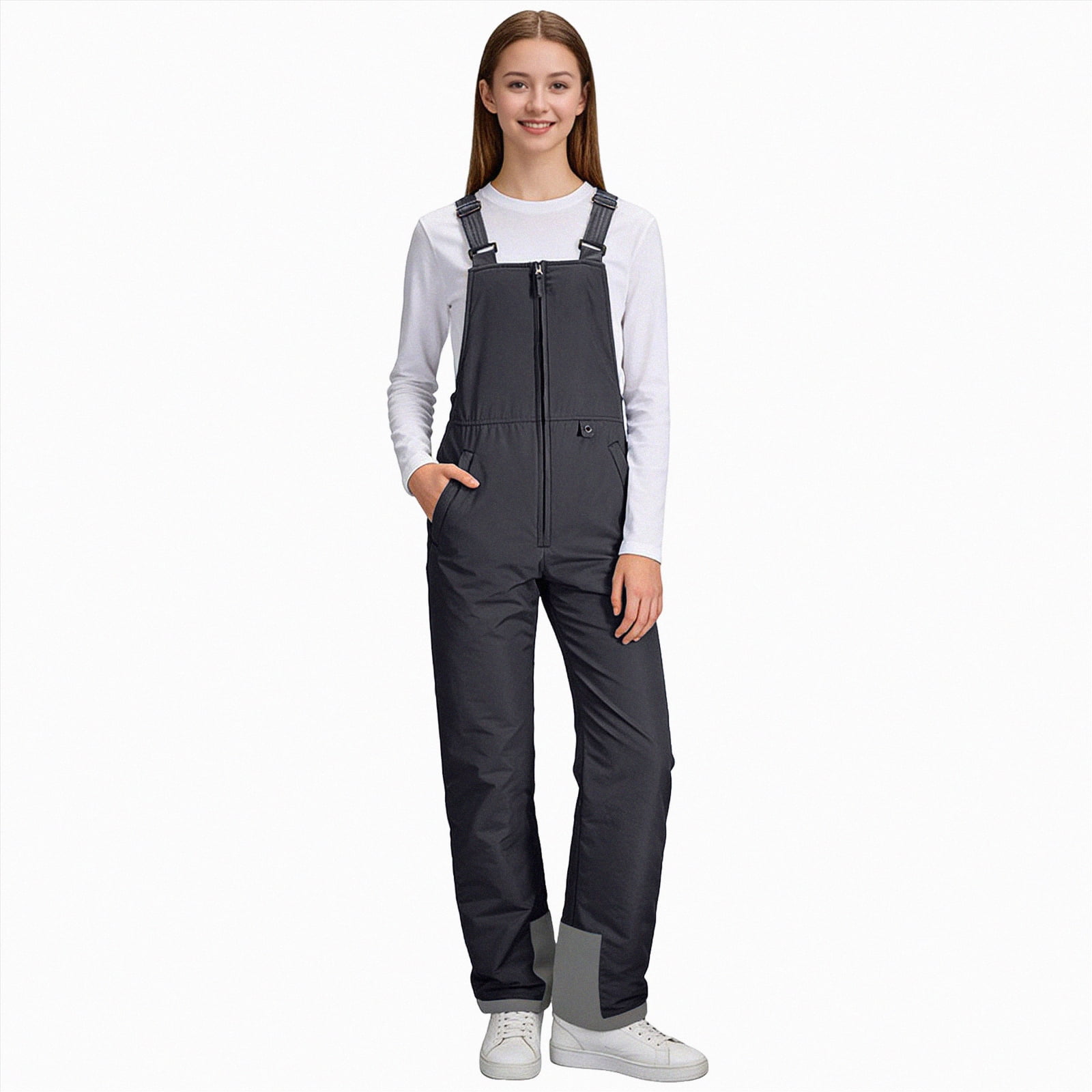 HCNTES Kids Adjustable Strap Snow Bibs Toddler Waterproof Overalls Warm Winter Ski Pants for Outdoor Play(A01-Black,13-14 Years)