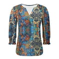 thumbnail image 7 of Womens Tops Casual 3/4 Length Sleeve V-Neck Floral Printed Smocked Cuffs Dressy T-Shirts Ladies Tunic Tops, 7 of 7