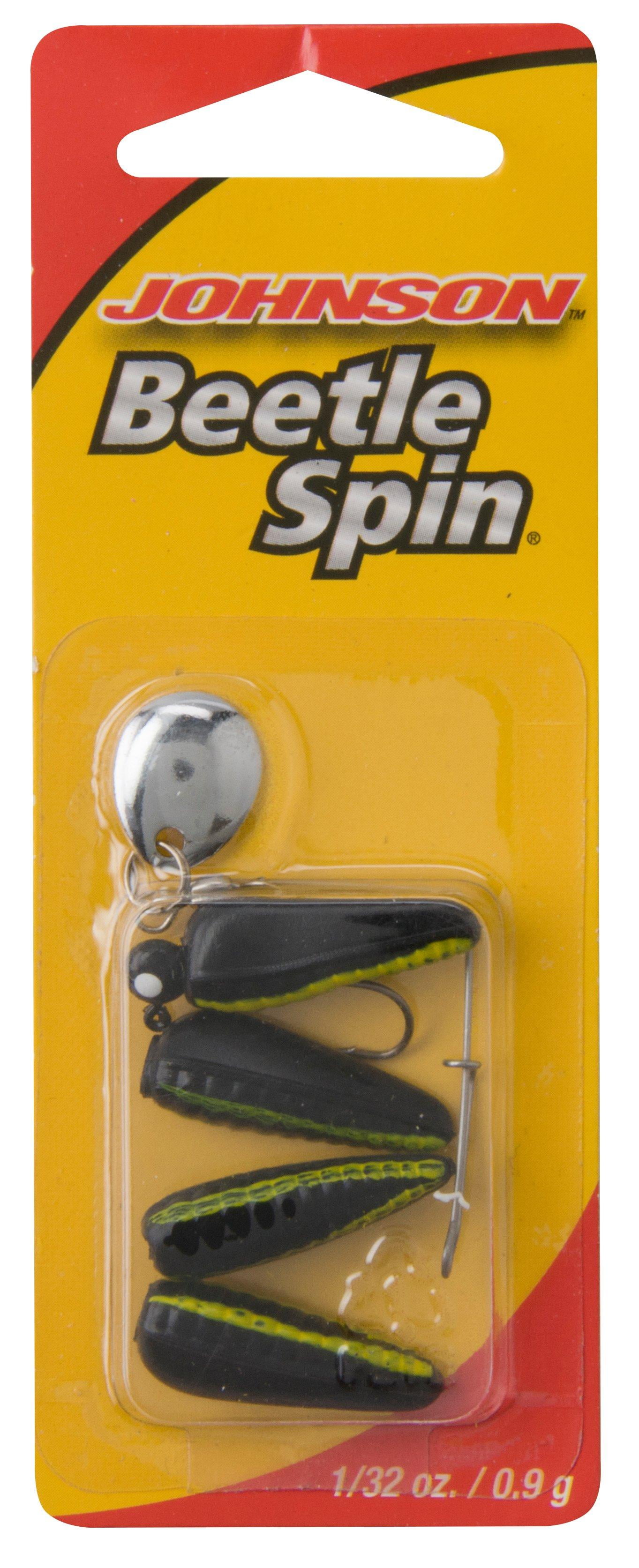 (2 pack) Johnson Original Beetle Spin Fishing Lure, Black/Yellow Stripe, 1 in