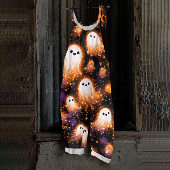 BOMYJESK Women Halloween Jumpsuits Jack O Lantern One Piece Sleeveless Rompers Overalls 2026 Hippie Baggy Overalls Khaki S
