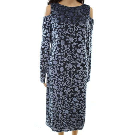 Maggy London Chiffon Dress - Maggy London NEW Blue Womens Size 8 Cold-Shoulder Velvet Sheath Dress