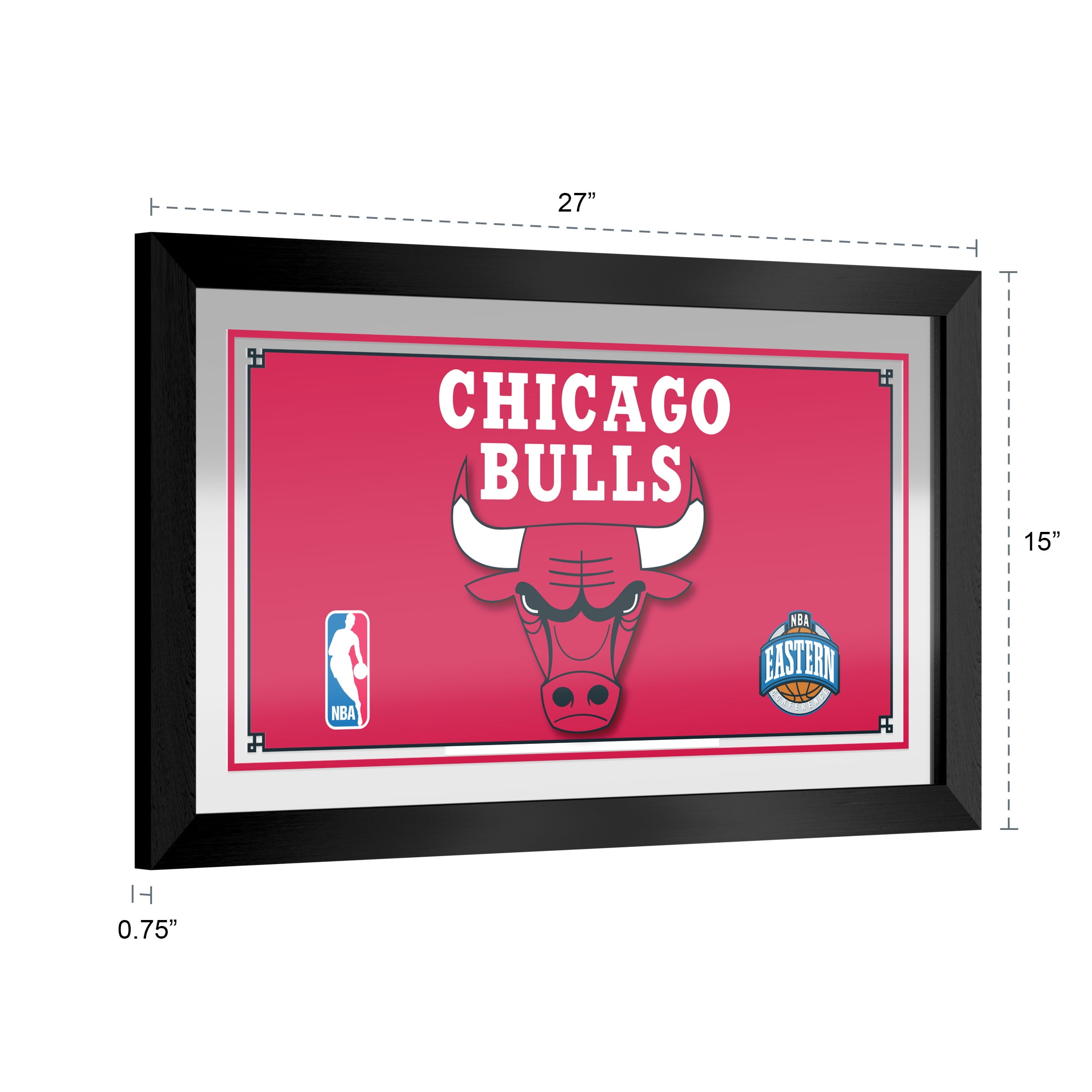Chicago Bulls Logo Ready-To-Hang Black Framed Wall Mirror
