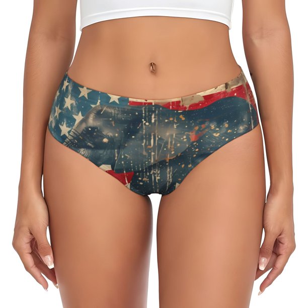 Balery Vintage American Flag Elephant Ropa Interior de Algodón para Mujer con Dibujo – Braguitas Cómodas y Elásticas, Estilo Clásico-4X-Large