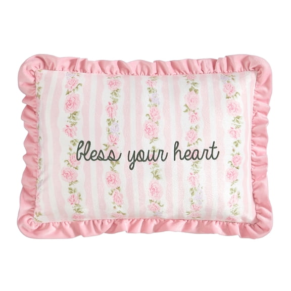 Urban Shop Petals & Pearls 12" x 18" Bless Your Heart Ruffle Decorative Pillow in Pink