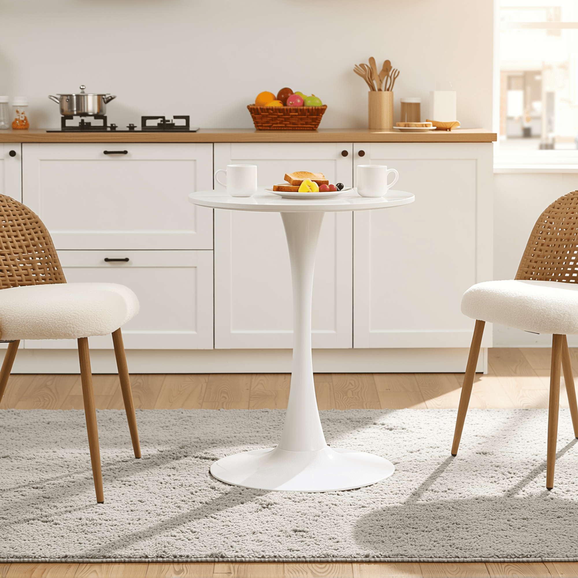 Homy Casa 24" Modern Round Dining Table for 2, Space-Saving Pedestal Kitchen Table for Small Spaces, White