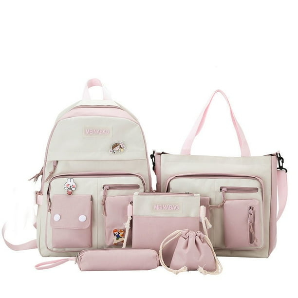 Nuevo producto mochilas coreanas 5 piezas mochila mujer moda mochila escolar resistente para niña