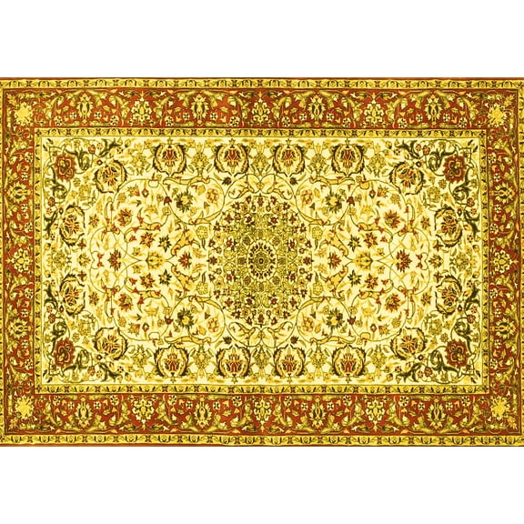 Ahgly Company Machine Washable Indoor Rectangle Persian Yellow Traditional Area Rugs, 5' x 7'