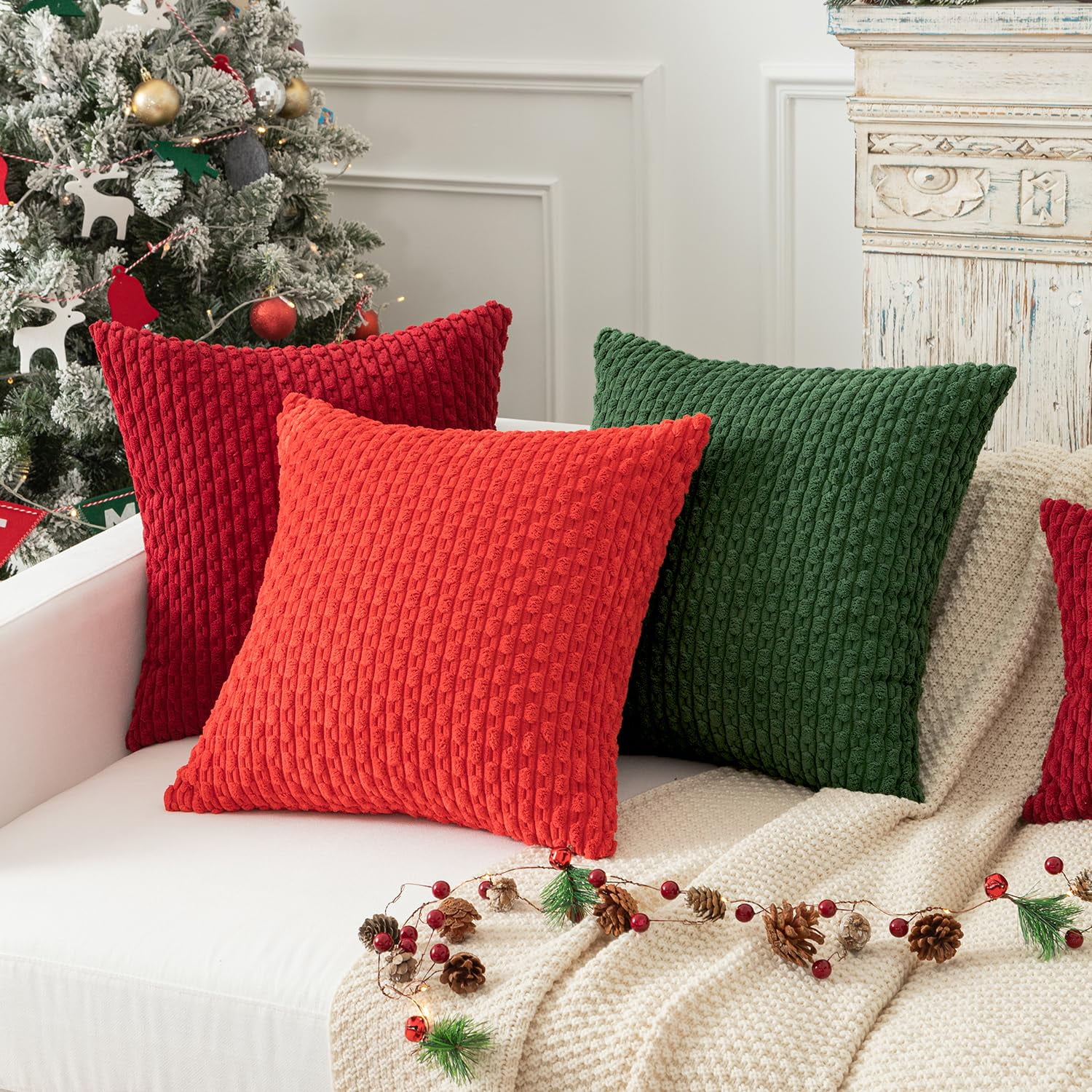 Holzlrgus Pack of 2 Corduroy Decorative Throw Pillow Covers 22x22 Inch Soft Boho Striped Pillow Covers Modern Farmhouse Home Decor for Spring Sofa Living Room Couch Bed Burgundy