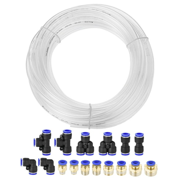 Uxcell 8mm OD PU Air Hose Tubing Kit 10 Meters Clear with 16 Pcs Fittings