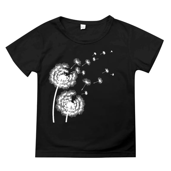 KAUOD Dandelion Print Short Sleeve for Kids Boys Girls Toddler Crewneck Cotton Soft T shirts Basic Preppy School Tees