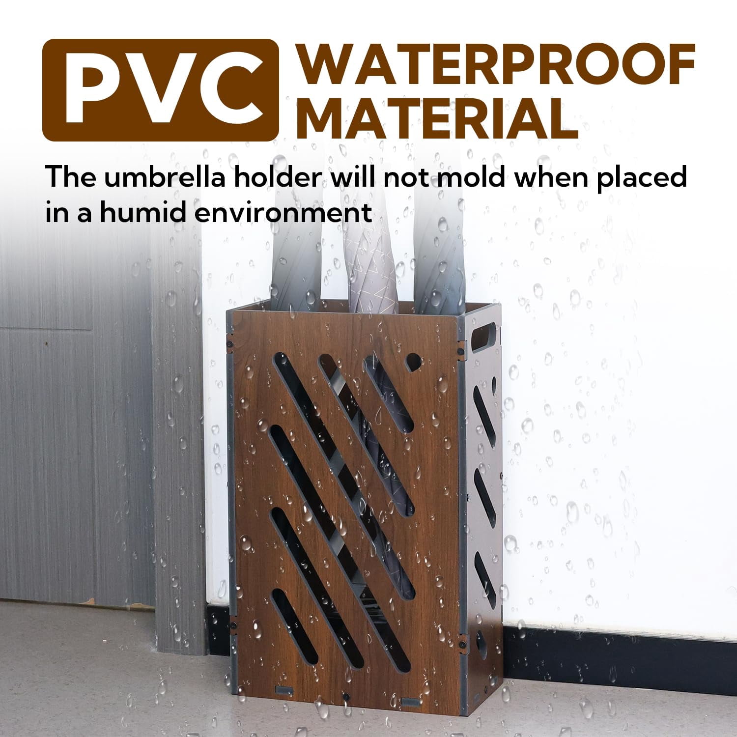Brown Umbrella Stand For Entryway  Holder With Removable Water Tray Pvc Storage Bin Indoor Outdoor Freestanding Organizer Home Office Hotel