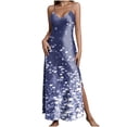 thumbnail image 2 of Women's Elegant Floral Print Satin Maxi Dress Spaghetti Strap V Neck Side Split Long Slip Dress Backless Evening Party Wedding Guest Night Out, 2 of 8