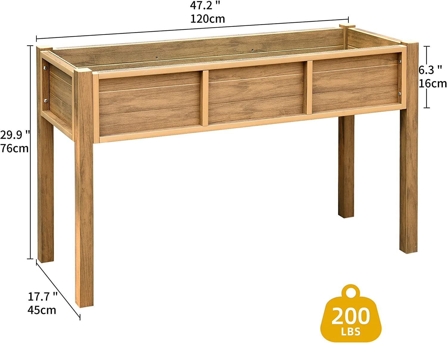Dextrus 48x18x30in Poly Wood Raised Garden Bed, 255lbs Capacity - Brown