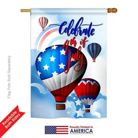 Breeze Decor H111078-BO July 4th Hot Air Balloon Americana Fourth of Impressions Decorative Vertical 28" x 40" Double Sided House Flag