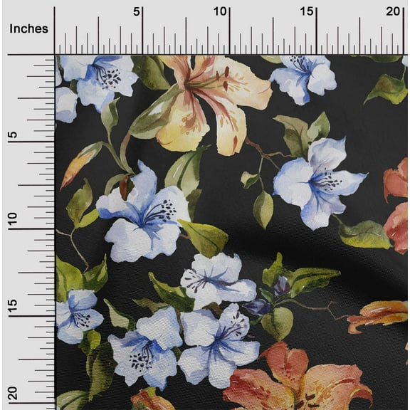 oneOone Cotton Flex Black Fabric Leaves & Flower Floral Sewing Fabric By The Yard Printed Diy Clothing Sewing Supplies 40 Inch Wide