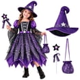 thumbnail image 5 of JIAYUE Girls Witch Costume Star Tulle Witch Dress Long Sleeve with Witch Hat Magic Wand Candy Bag Halloween Cosplay Party Outfit, 5 of 5