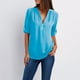 thumbnail image 2 of Qucoqpe - Camisas de gasa con cremallera para mujer, blusas holgadas con cuello en V, media manga, dobladillo curvo, para oficina, negocios, informales, lisas, con mangas enrolladas, para salir, 2 of 8
