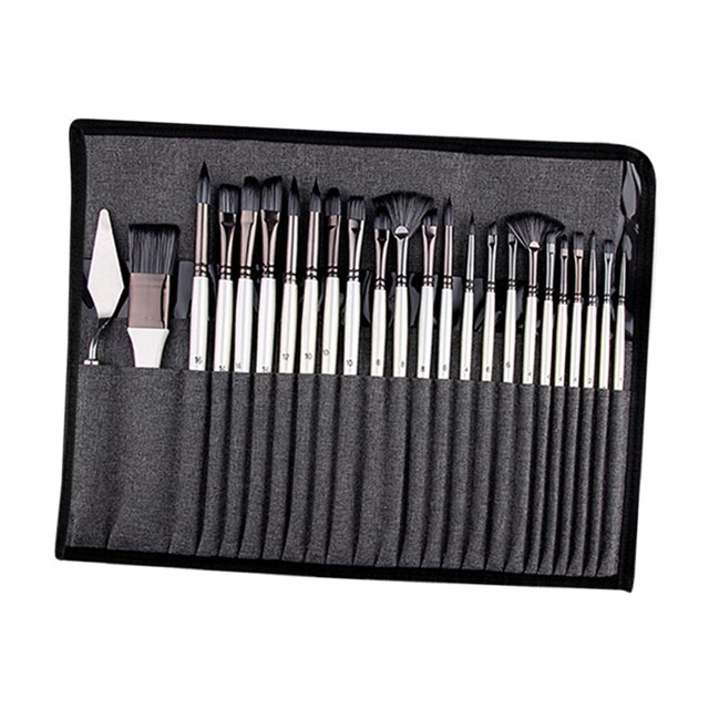 Juego de 25 pinceles para pintar, mango de madera de agarre cómodo, acuarela, aceite acrílico, pinceles de fácil limpieza con bolsa de almacenamiento Blanco BLESIY Pinceles para acuarela