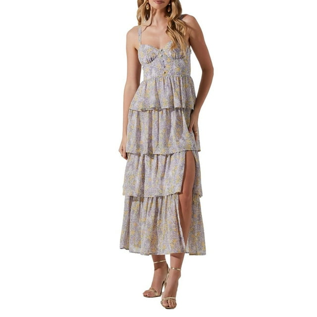 Womens Slip Layered Maxi Dress Floral Sleeveless Backless Beach Hawaiian Split Slit Long Dress