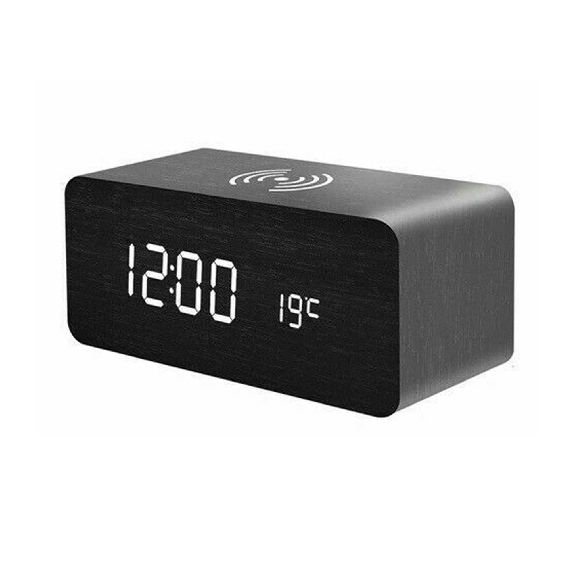 SHCKE Digital Wooden Alarm Clock with Wireless Charging LED Digital Clock Loud Alarm Clock