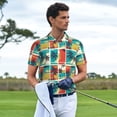 thumbnail image 2 of Kdxio Colorful Hawaii Palms Print Men's Short Sleeve Polo Shirt,Midweight Men's Shirt, 2 of 6