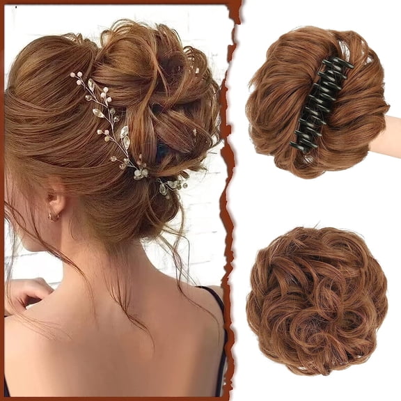 DAPRZIY Claw Clip Messy Bun Hair Piece Wavy Curly Hair Bun Clip in Claw Chignon Ponytail Hairpieces Synthetic Tousled Updo Hair Extensions Scrunchie Hairpiece for Women, Gray and White Tips