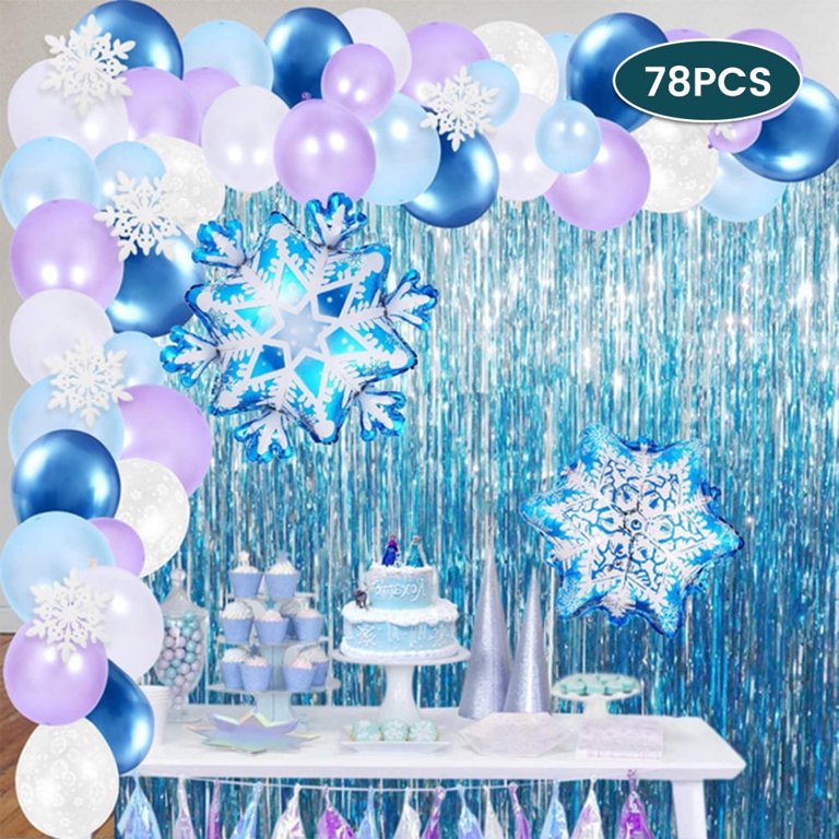 DIY Frozen Balloon Garland Arch, Frozen Birthday Party, Winter Baby Shower,  Blue Silver Purple Snowflake Balloon Decor for Christmas Party 