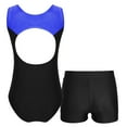 thumbnail image 2 of LiiYii Girls 2 Piece Gymnastics Dance Leotard Shorts Outfits Tumbling Unitard Sleeveless Sport Royal Blue&Black 10, 2 of 5