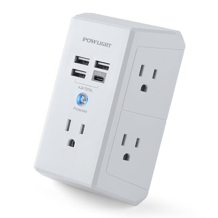 Surge Protector Outlet with 5 AC Outlets and 4 USB Ports (1 USB-C), Multi-Plug Wall Adapter for Home, School, and Office, ETL Certified
