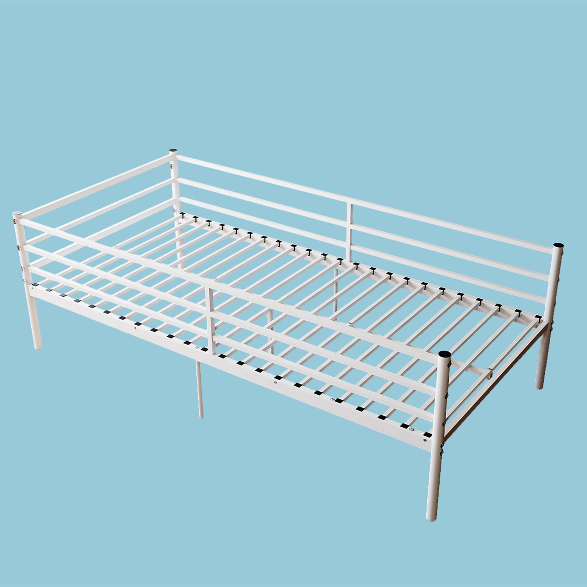 Leumius Twin Size Metal Platform Twin Bed,Heavy Duty Metal Platform,Sturdy and Durable,No Spring Mattress Required,White02