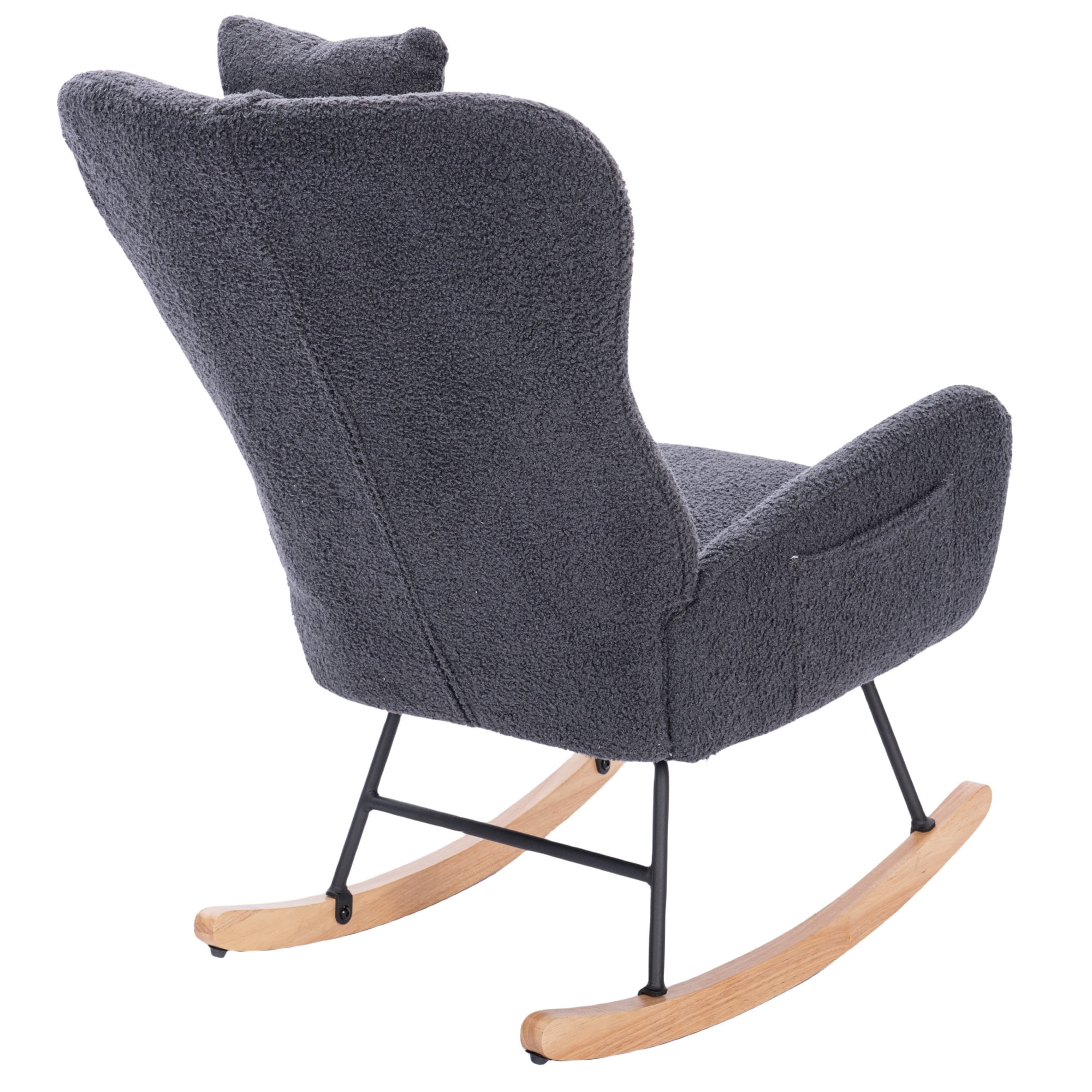 Teddy Upholstered Nursery Rocking Chair, High Back Soft Fabric Rocker for Breastfeeding, Living Room, Bedroom, Grey