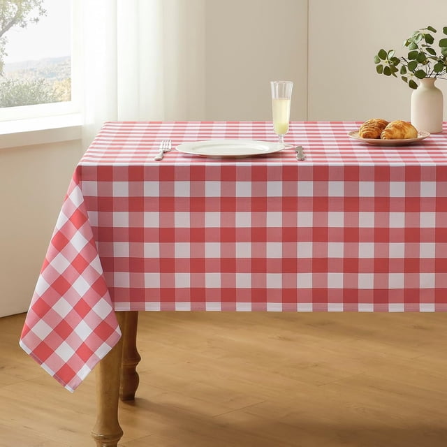 Nappe à Carreaux Imperméable Vichy 60x84 Pouces Carreaux Rouges et Blancs, Sans Plis Cuisine, Salle à Manger, Housse de Pique-Nique Extérieure, Lavable