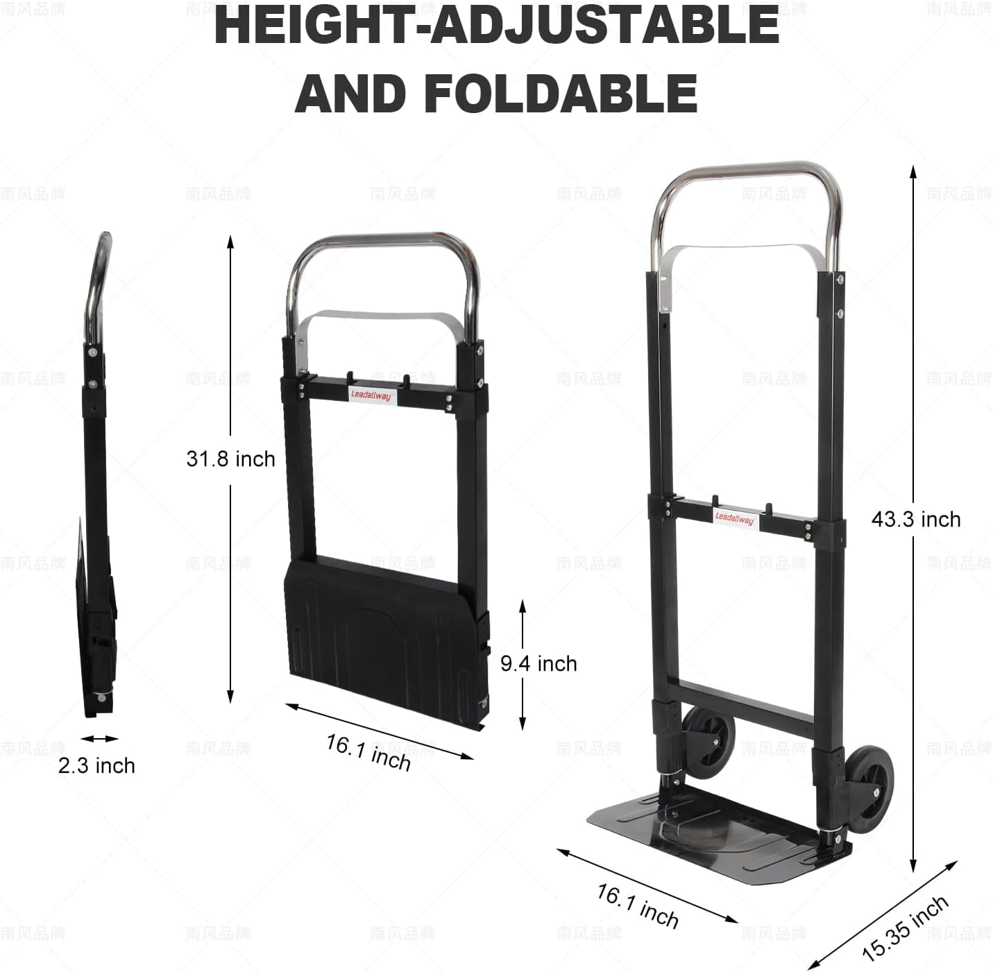 Foldable Hand Truck 220lbs Capacity Heavy Duty Steel Collapsible Utility Cart with TPR Wheels &  Bungee Cord Portable Dolly for Home Office Warehouse