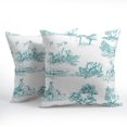 thumbnail image 2 of French Country Pillow Covers 20x20 Inch Set of 2 Teal and White Printed Vintage Toile Cottage Decorative Throw Pillows Rustic Farmhouse Pillow Cases Cotton Linen Cushion Covers for Couch Home Decor, 2 of 6