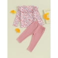 thumbnail image 4 of Suealasg Toddler Baby Girl Clothes 6M 1T 2T 3T 4T Kids Girl 2pcs Spring Outfit Long Sleeve Ruffled Flower Print Print Pullover Tops and Long Pants Sets, 4 of 8