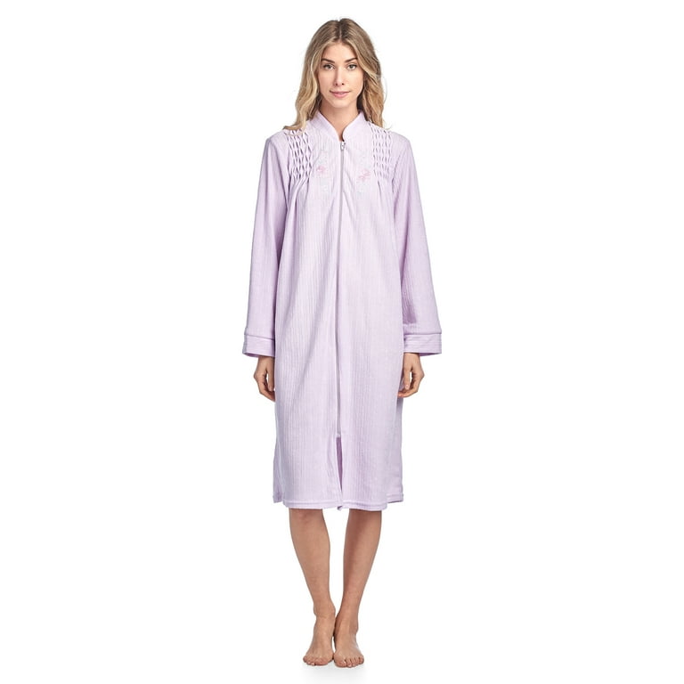 Casual Nights Women's Zipper Front Jacquard Terry Fleece Robe