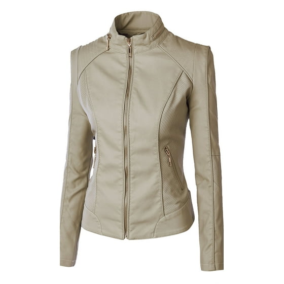 Mbj Womens Perforated Faux Leather Moto Jacket