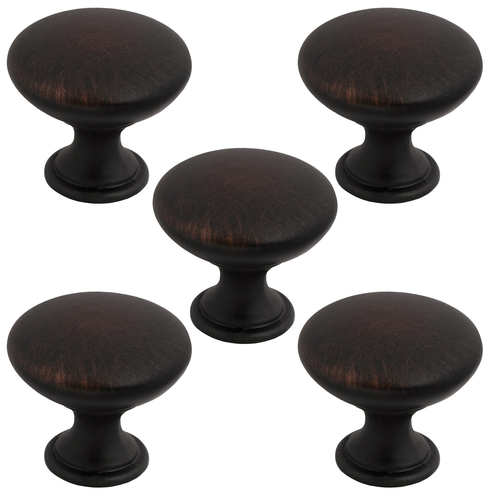 5 Pack of Solid Round Mushroom Cabinet Hardware Knobs, Oil Rubbed Bronze
