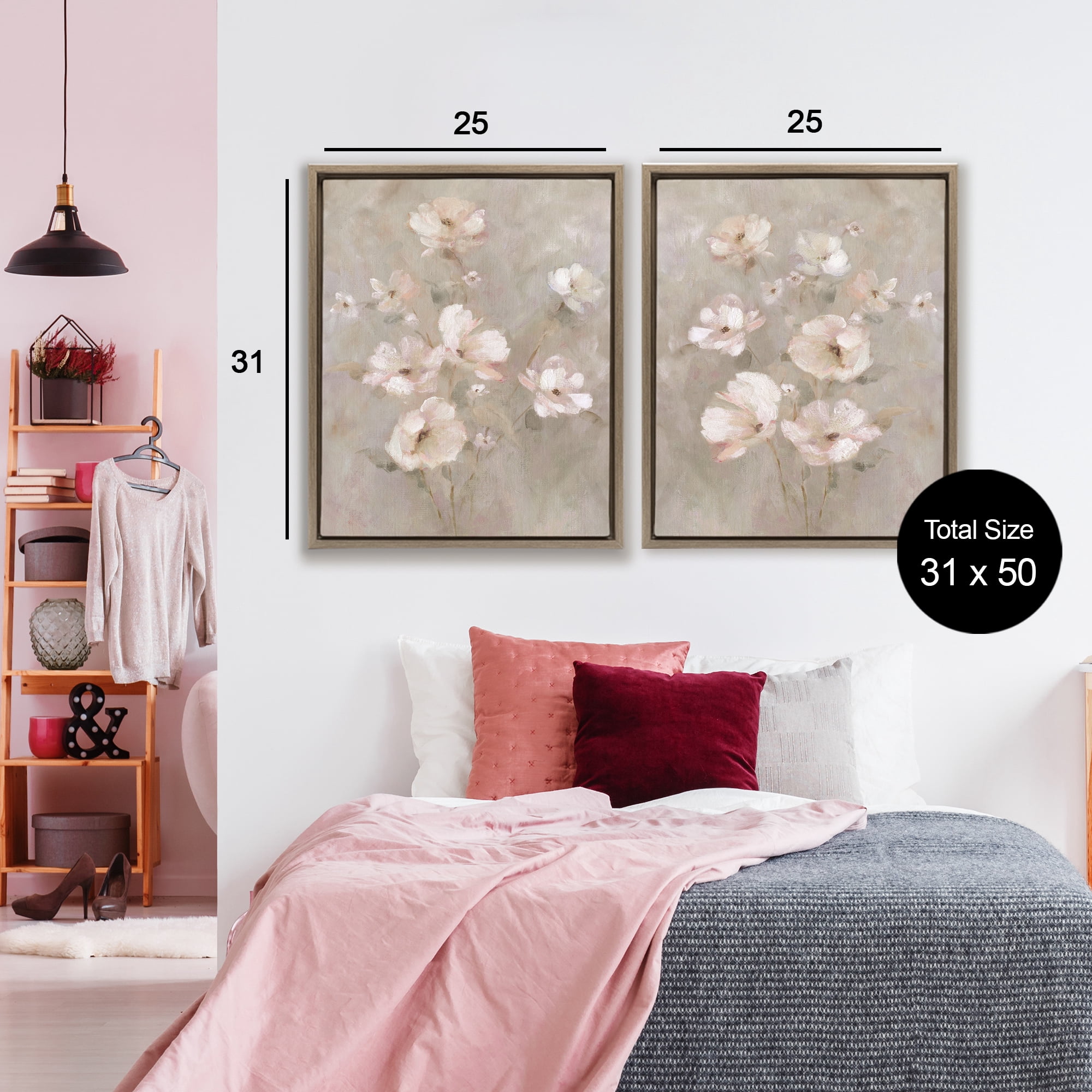Stupell Industries Arranged Blush Blossoms 2 Piece Brown Framed Floater Canvas Set, design by Carol Robinson